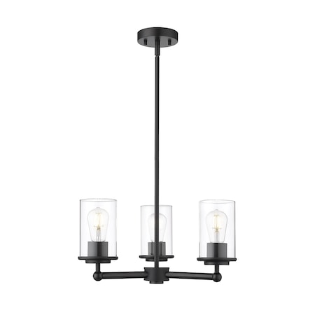 Z-Lite Thayer Chandelier, 3-Light, 19 In.W x 9.25 In.H, Matte Black/Clear 742-3MB
